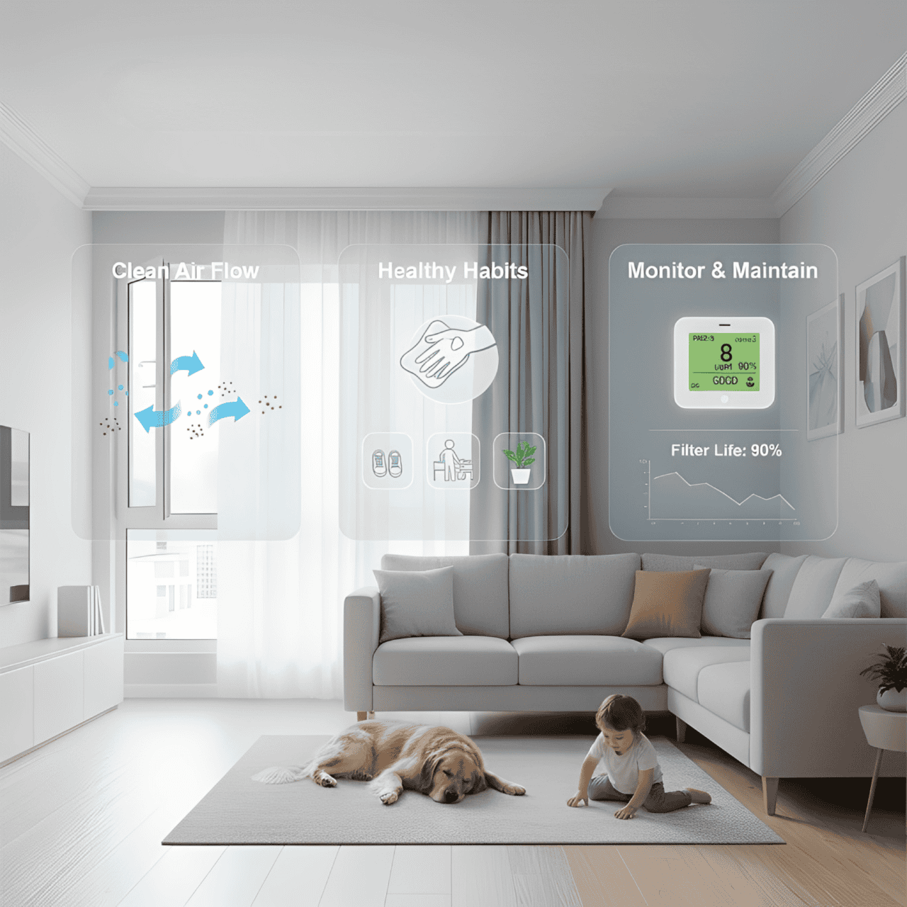 室內PM2.5如何改善？打造乾淨健康的居家空氣環境(示意圖)